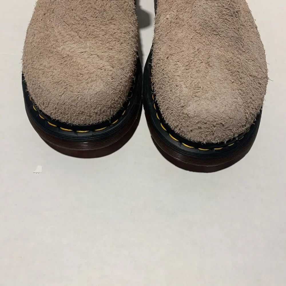 Dr Martens Isham Men's Sz 13 Taupe Long Napped Suede Buckle Fur Lined Clog